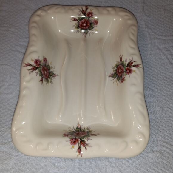 Vintage VB Athena California Pottery Mauve Roses Ceramic Soap Dish Made in USA - Picture 2 of 4